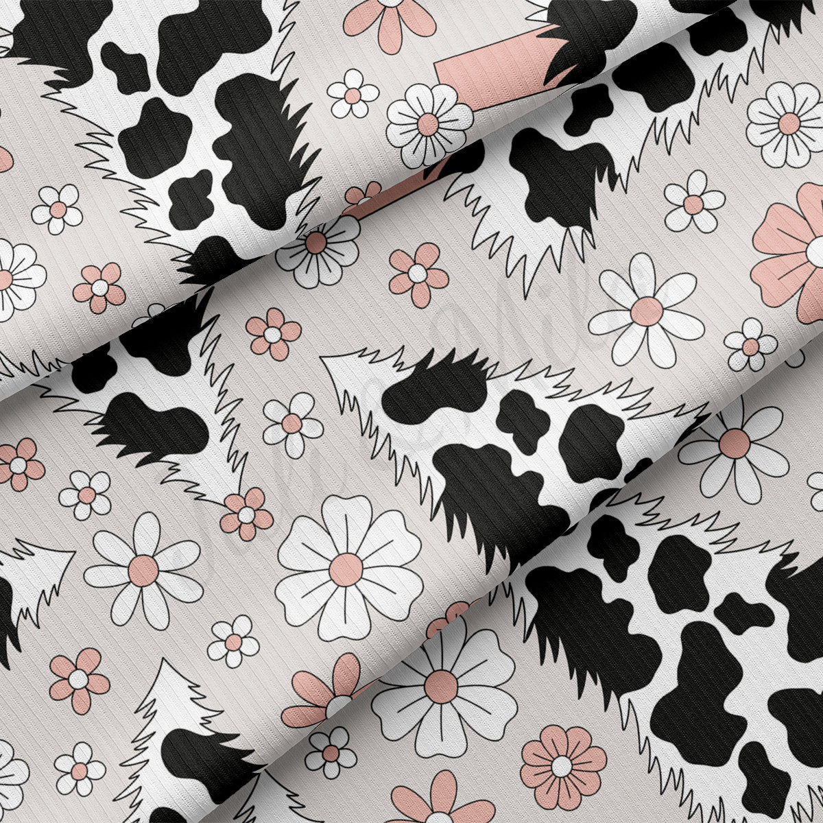 Rib Knit Fabric RBK2605 Cow  Christmas