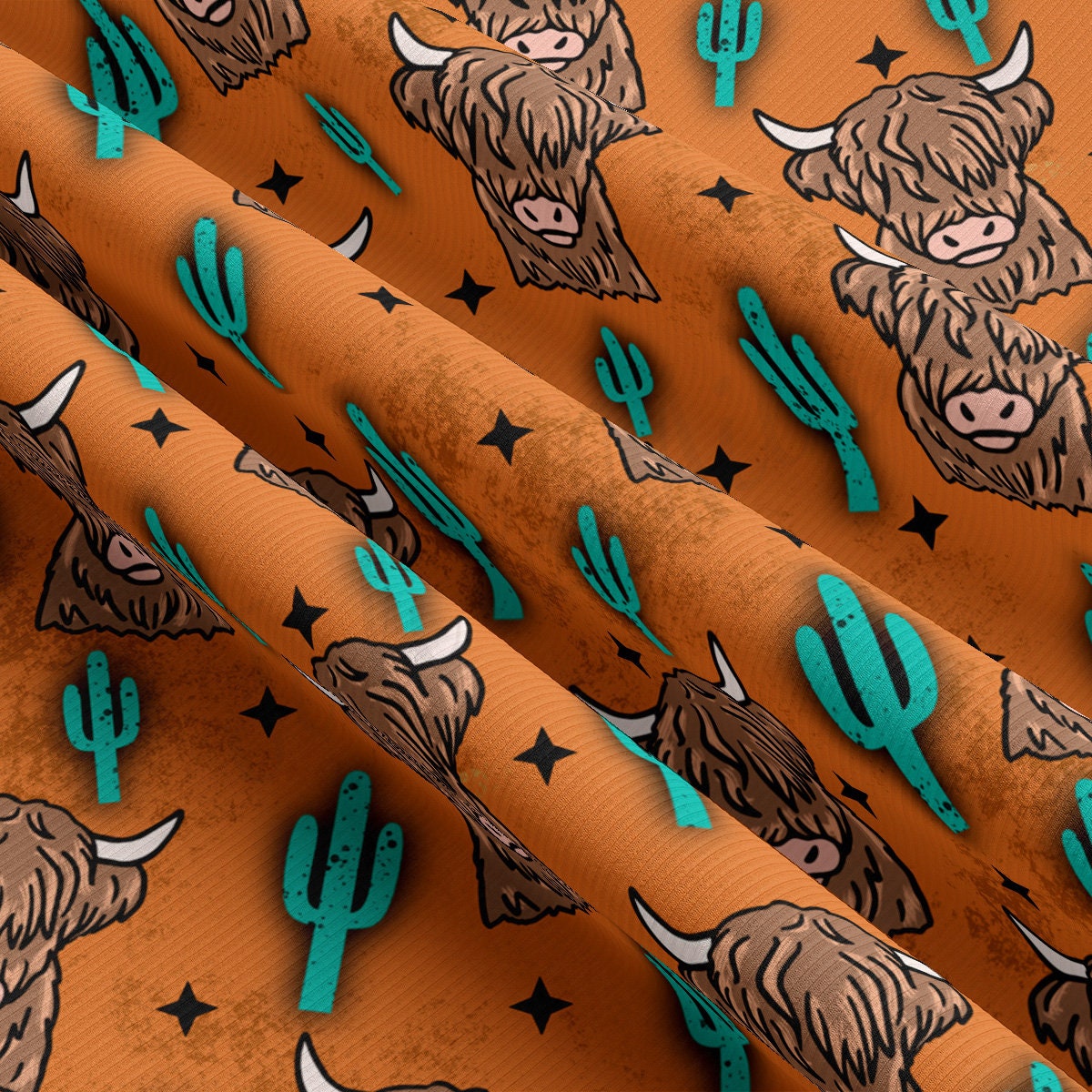 Rib Knit Fabric RBK2568 Bohemian Boho Highland Cow