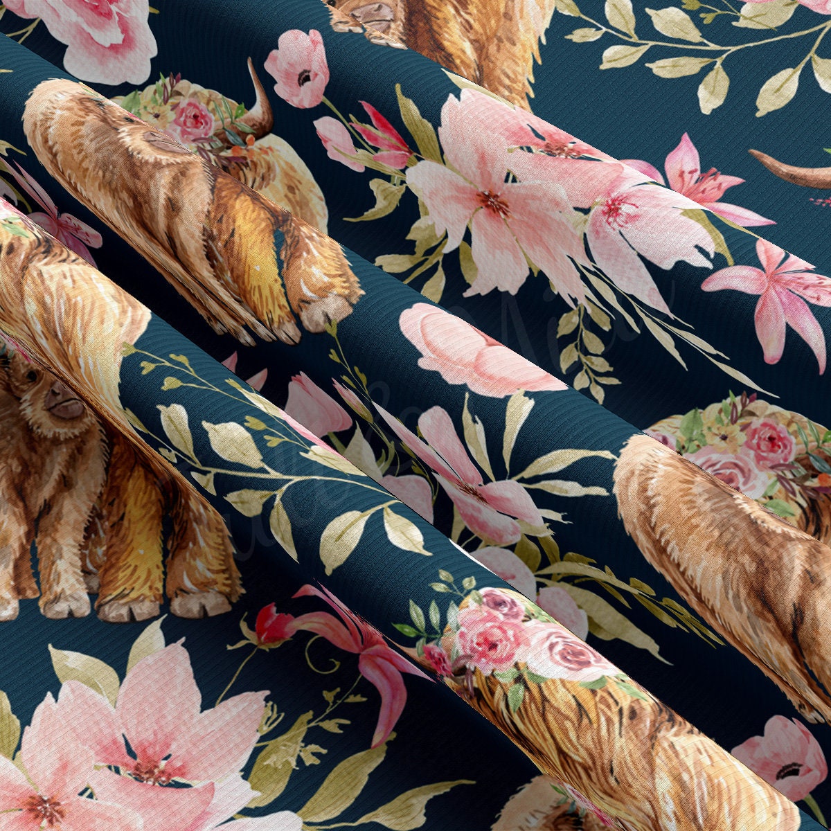 Rib Knit Fabric RBK2570 Highland Cow