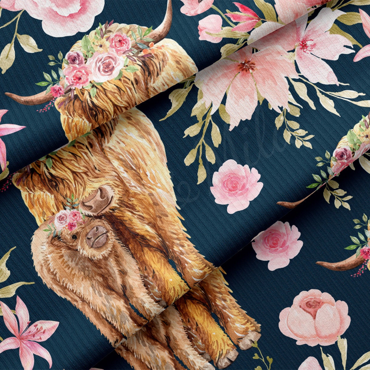 Rib Knit Fabric RBK2570 Highland Cow