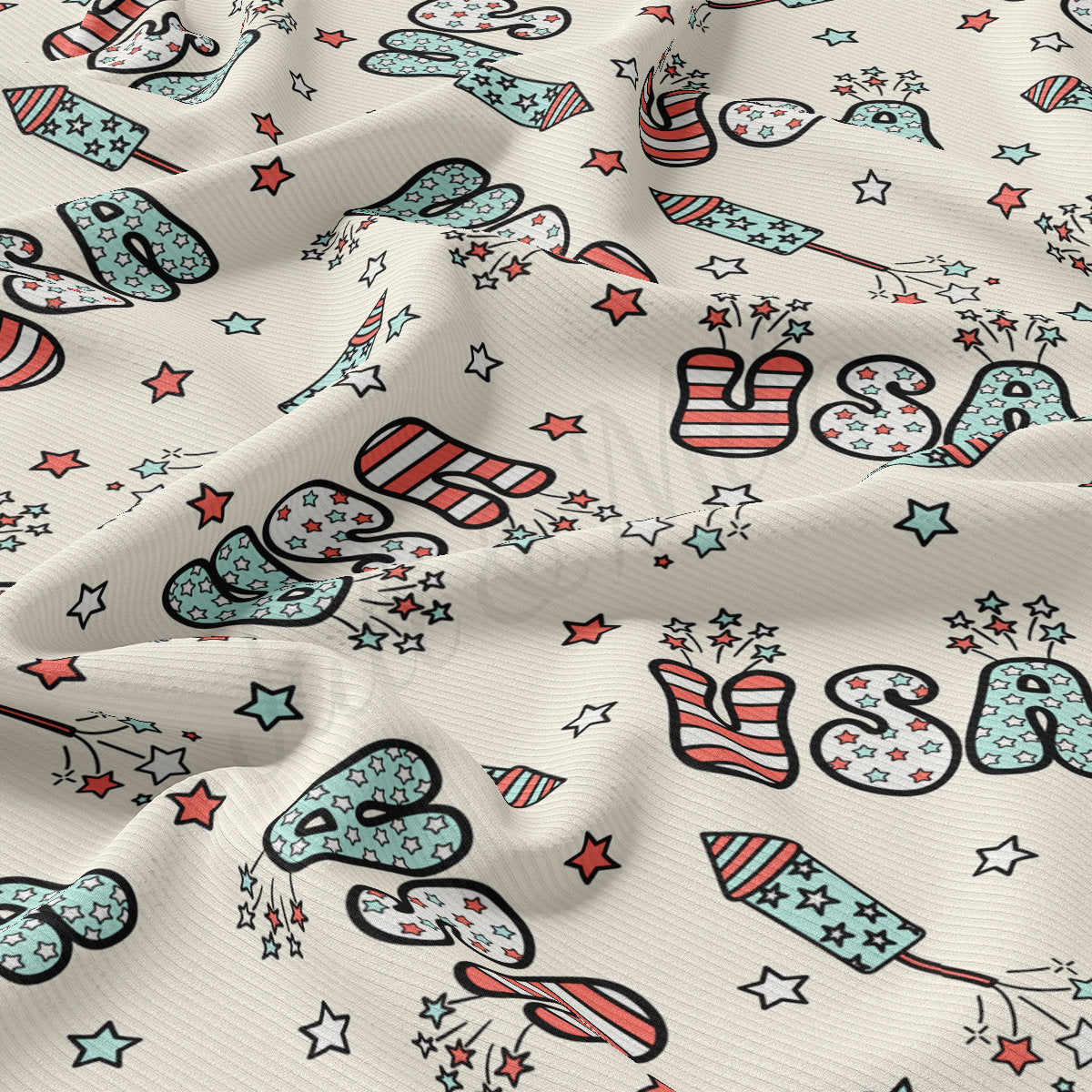 Rib Knit Fabric RBK2609 4th of July Patriotic